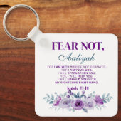 Personalized Fear Not Isaiah 41:10 Purple Floral Sleutelhanger (Voorkant)