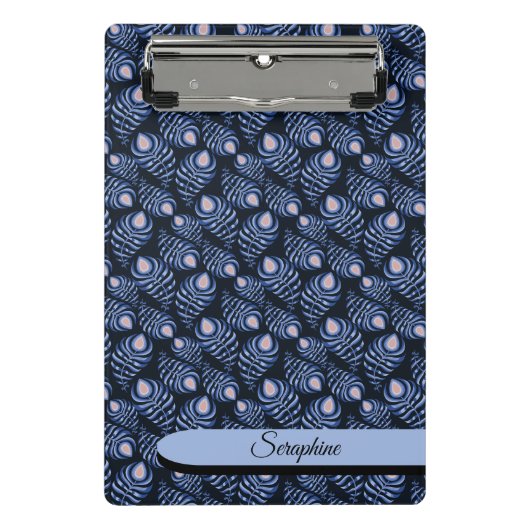 Personalized Feather Clipboard | Blue Pattern Mini Klembord (Voorkant)