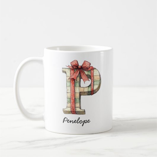 Personalized Festive Christmas Monogram P Mug (Gauche)