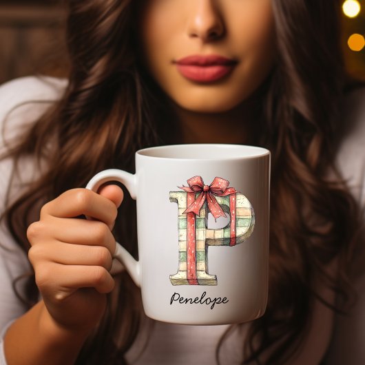 Personalized Festive Christmas Monogram P Mug Koffiemok