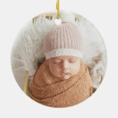 Personalized First Christmas Baby Photo Name Pink Keramisch Ornament (Achterkant)