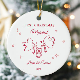 Personalized First Christmas Married Dove Keramisch Ornament