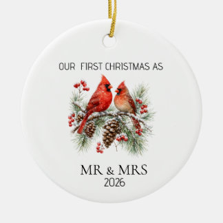 Personalized First Christmas Mr Mrs Cardinal Ornam Keramisch Ornament