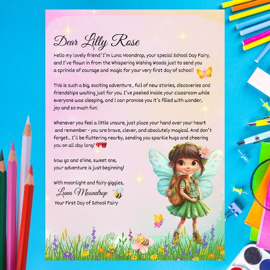 Personalized First Day of School Fairy Letter Kaart