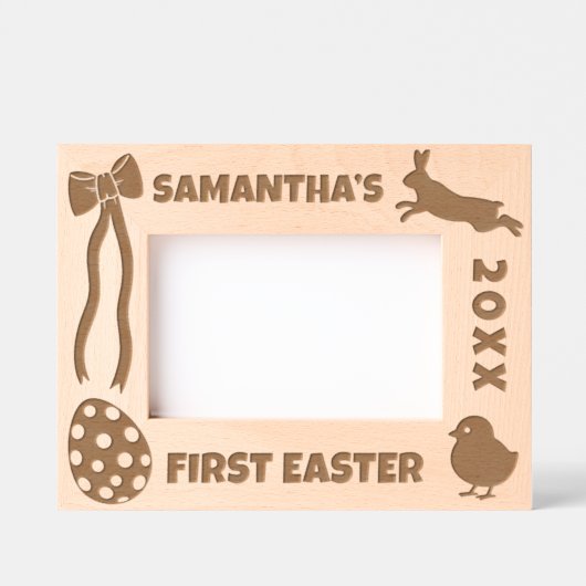 Personalized First Easter-Bunny, Eggs, Chick, Bow Gegraveerde Lijstjes (Voorkant)