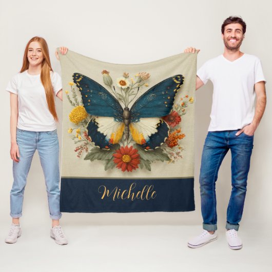 Personalized Fleece Blanket Butterfly Floral  (In situ)