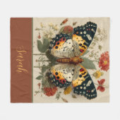 Personalized Fleece Blanket Butterfly Floral Tan (Voorkant (Horizontaal))