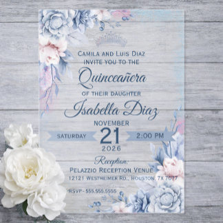 Personalized Floral Acrylic Quinceañera Invitation Acryl Uitnodigingen