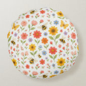Personalized Floral Bee Round Pillow Rond Kussen (Achterkant)