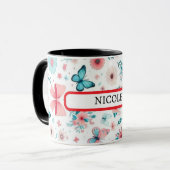 “Personalized Floral Butterfly Coffee Mug for Gift Mok (Voorkant links)