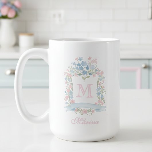 Personalized Floral Crest Mug