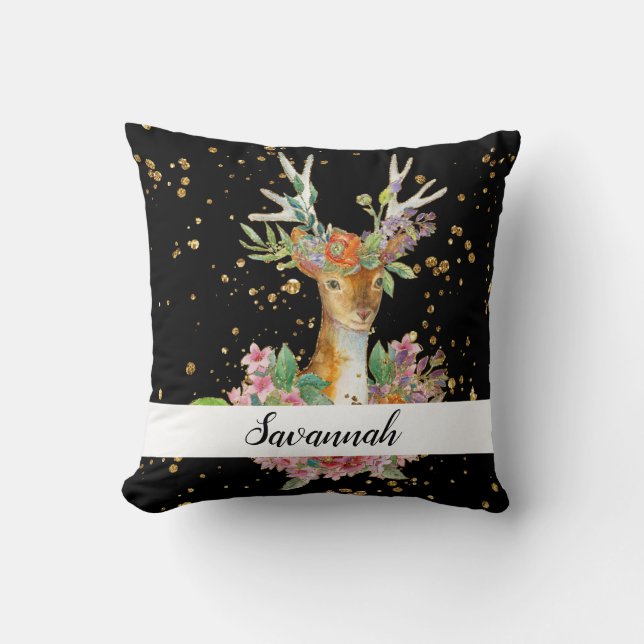 Personalized Floral Deer Kussen (Voorkant)