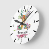 Personalized Floral Deer Ronde Klok (Hoek)