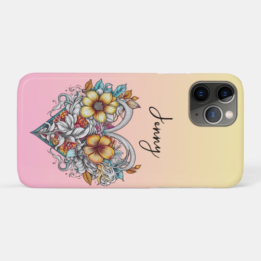 Personalized Floral Heart Romantic Case-Mate iPhone Case (Achterkant (horizontaal))
