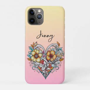 Personalized Floral Heart Romantic iPhone 11 Pro Hoesje