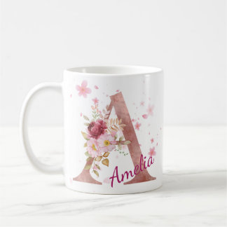 Personalized Floral Initial Mug - Letter A Koffiemok