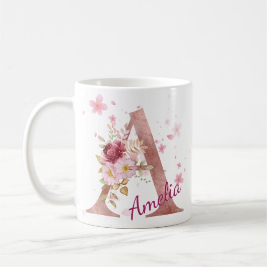 Personalized Floral Initial Mug - Letter A Koffiemok (Links)