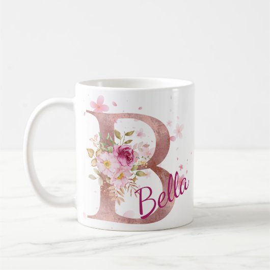 Personalized Floral Initial Mug – Letter B Koffiemok (Links)