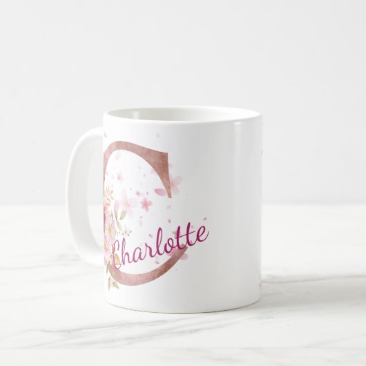 Personalized Floral Initial Mug – Letter C (Devant gauche)