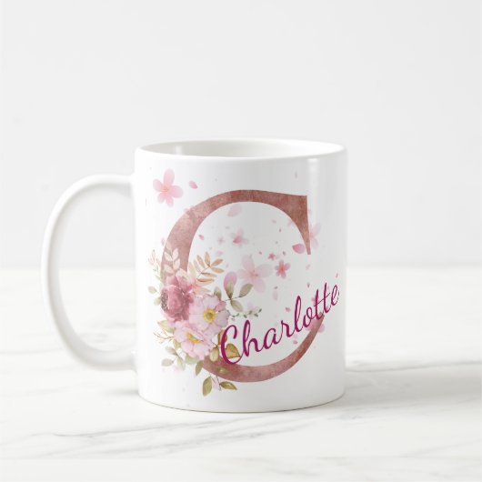 Personalized Floral Initial Mug – Letter C (Gauche)