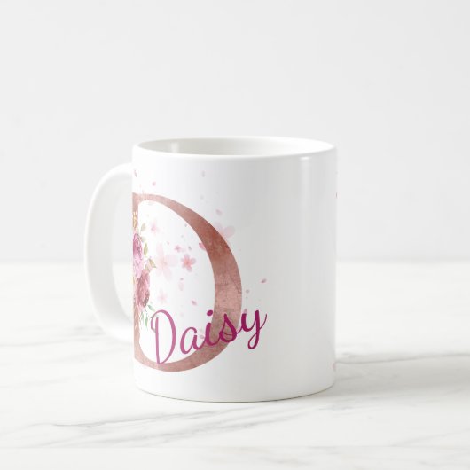 Personalized Floral Initial Mug – Letter D (Devant gauche)