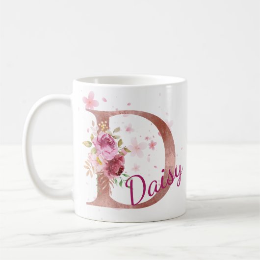 Personalized Floral Initial Mug – Letter D (Gauche)
