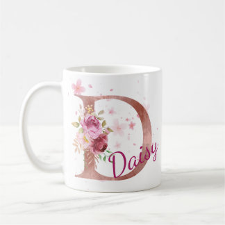Personalized Floral Initial Mug – Letter D Koffiemok