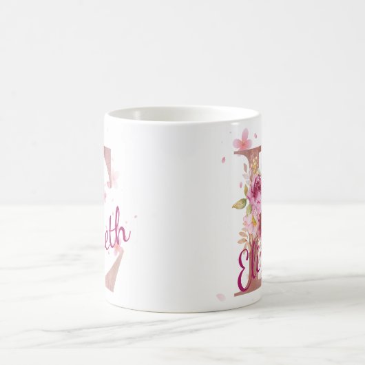 Personalized Floral Initial Mug – Letter E (Centre)