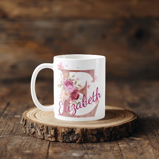 Personalized Floral Initial Mug – Letter E