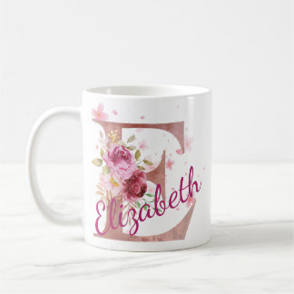 Personalized Floral Initial Mug – Letter E Koffiemok