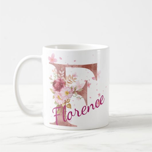 Personalized Floral Initial Mug – Letter F (Gauche)