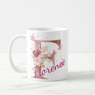 Personalized Floral Initial Mug – Letter F Koffiemok