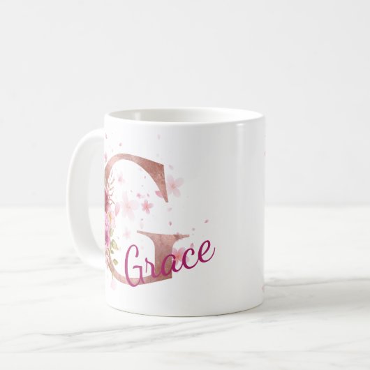 Personalized Floral Initial Mug – Letter G (Devant gauche)