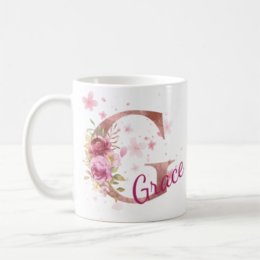 Personalized Floral Initial Mug – Letter G (Gauche)