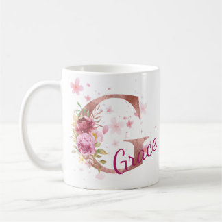 Personalized Floral Initial Mug – Letter G Koffiemok