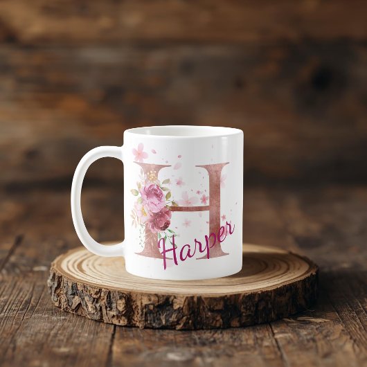 Personalized Floral Initial Mug – Letter H