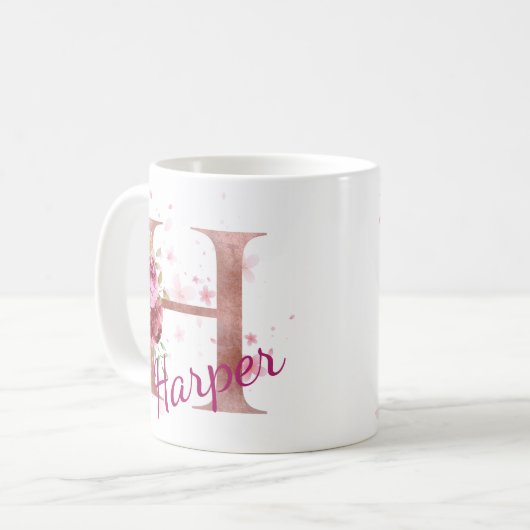 Personalized Floral Initial Mug – Letter H (Devant gauche)