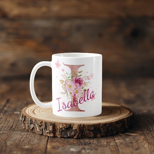 Personalized Floral Initial Mug – Letter I