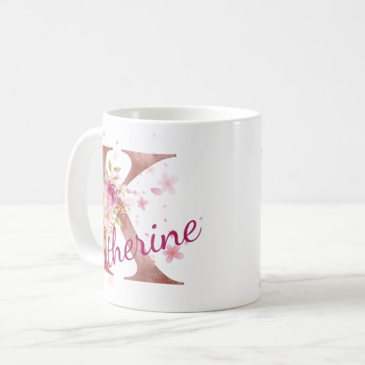 Personalized Floral Initial Mug – Letter K (Devant gauche)