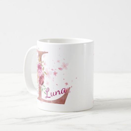 Personalized Floral Initial Mug – Letter L (Devant gauche)