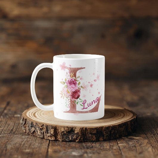 Personalized Floral Initial Mug – Letter L