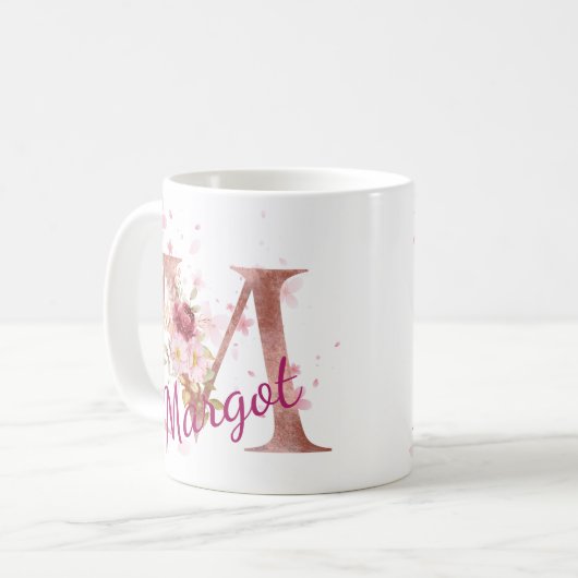 Personalized Floral Initial Mug – Letter M (Devant gauche)