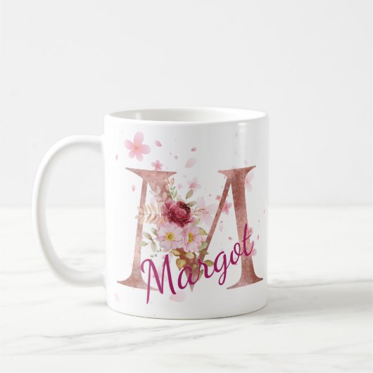 Personalized Floral Initial Mug – Letter M (Gauche)