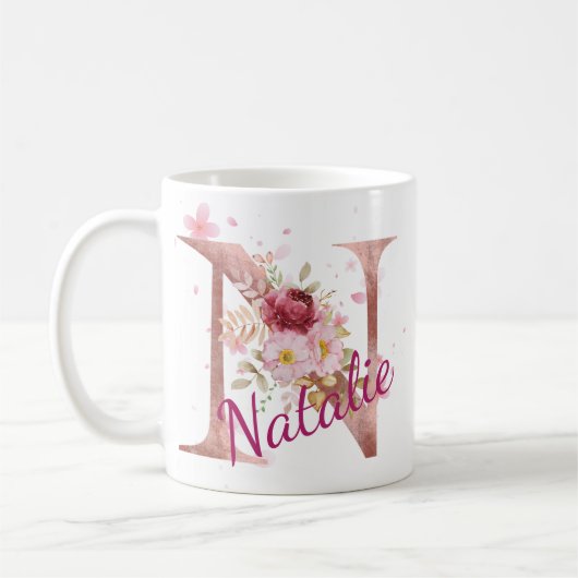 Personalized Floral Initial Mug – Letter N Koffiemok (Links)