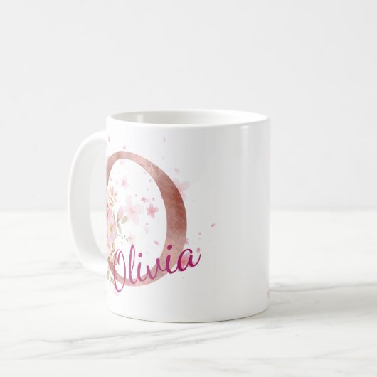 Personalized Floral Initial Mug – Letter O (Devant gauche)