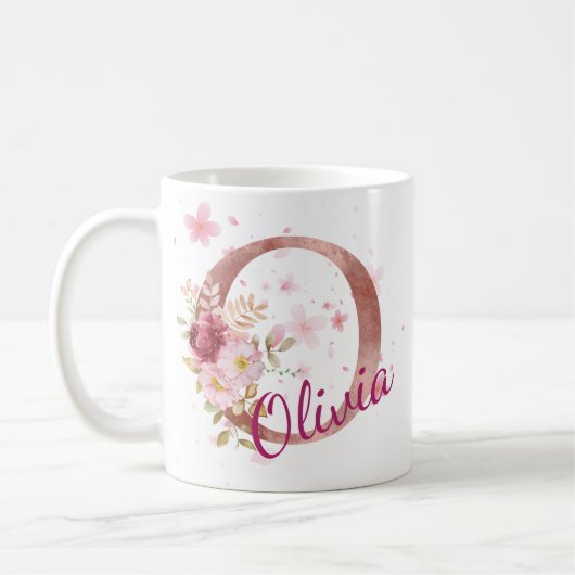 Personalized Floral Initial Mug – Letter O (Gauche)