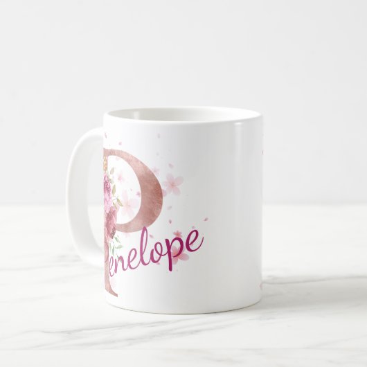Personalized Floral Initial Mug – Letter P (Devant gauche)