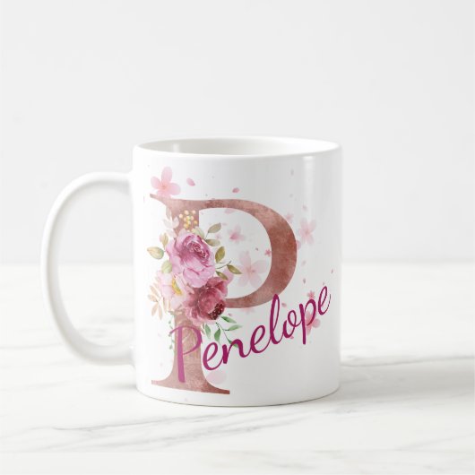 Personalized Floral Initial Mug – Letter P (Gauche)