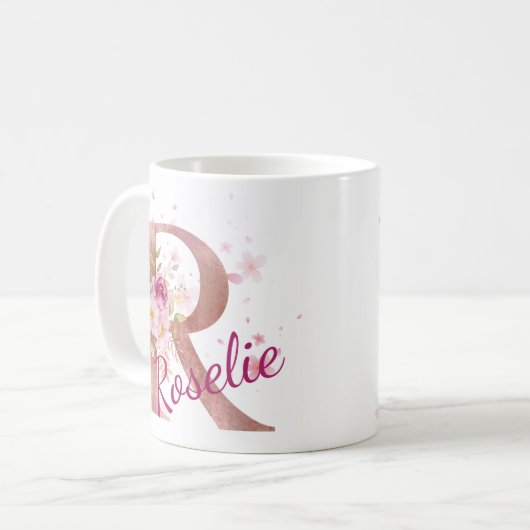 Personalized Floral Initial Mug – Letter R (Devant gauche)