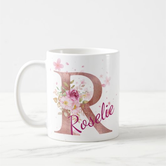 Personalized Floral Initial Mug – Letter R (Gauche)